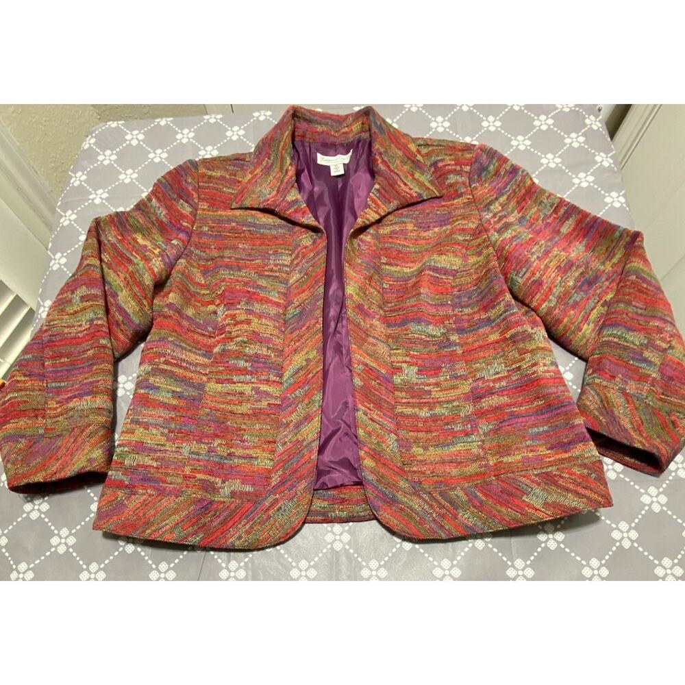 Coldwater Creek Blazer Jacket Women Sz Petite Large Red Green Dress Christmas D1